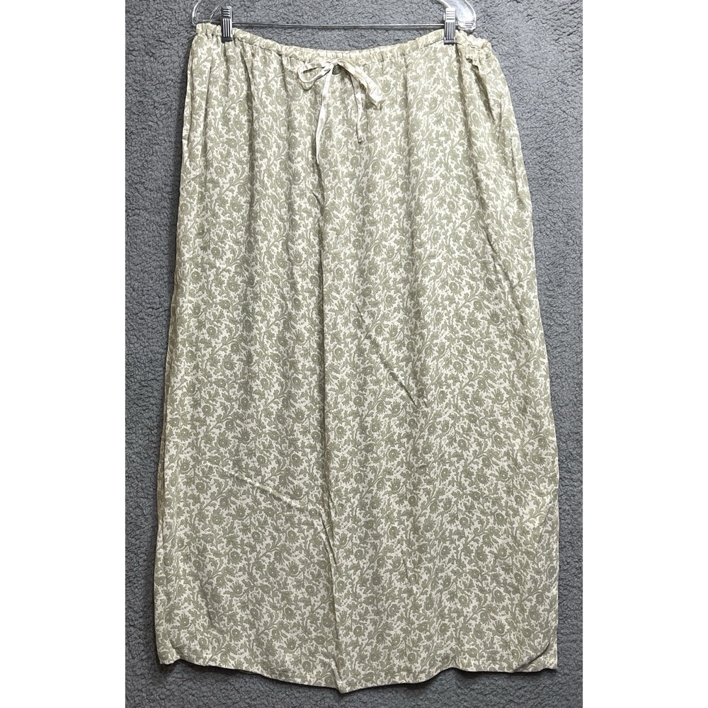 April Too! Green Floral Midi Skirt Rayon Elastic Waist Drawstring OS